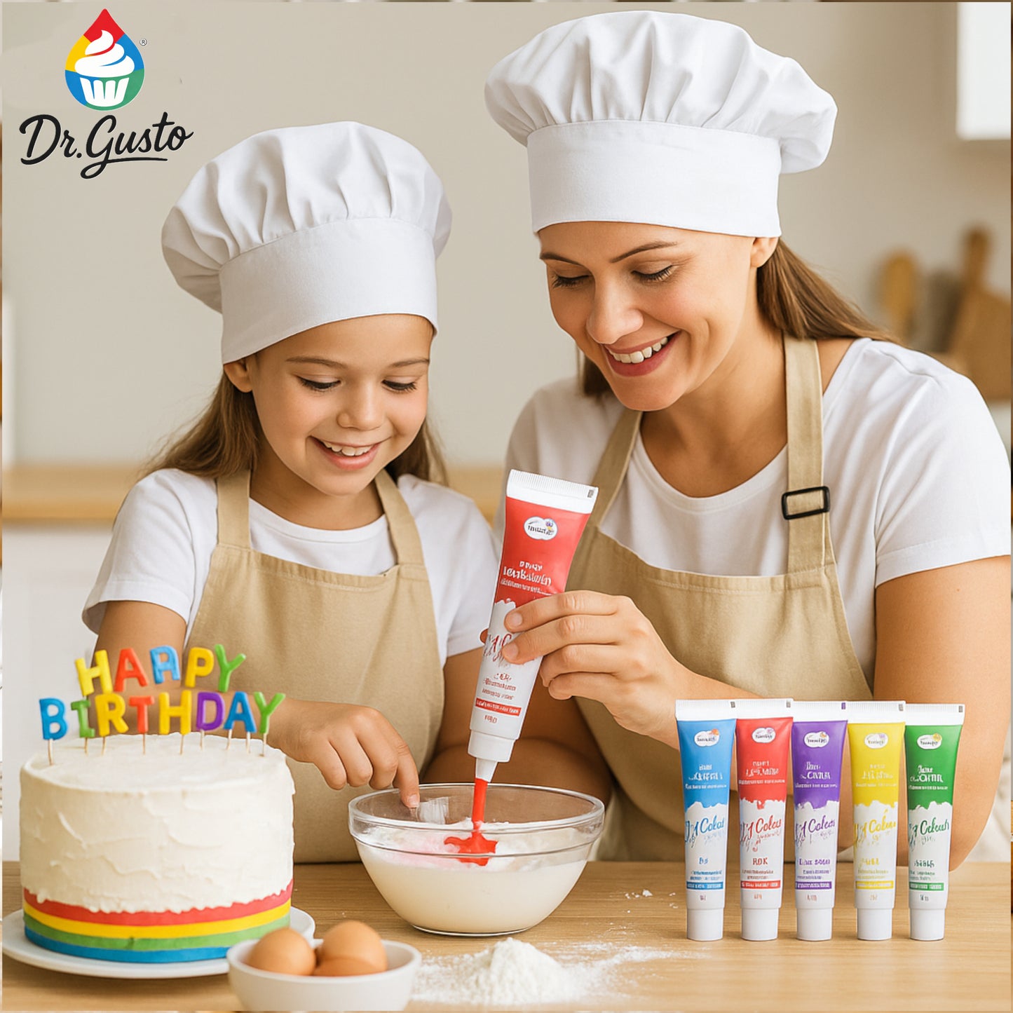 Dr. Gusto Gel Lebensmittelfarbe Set – 5 hochpigmentierte Farben je 50 ml für Kuchen, Fondant & Buttercreme