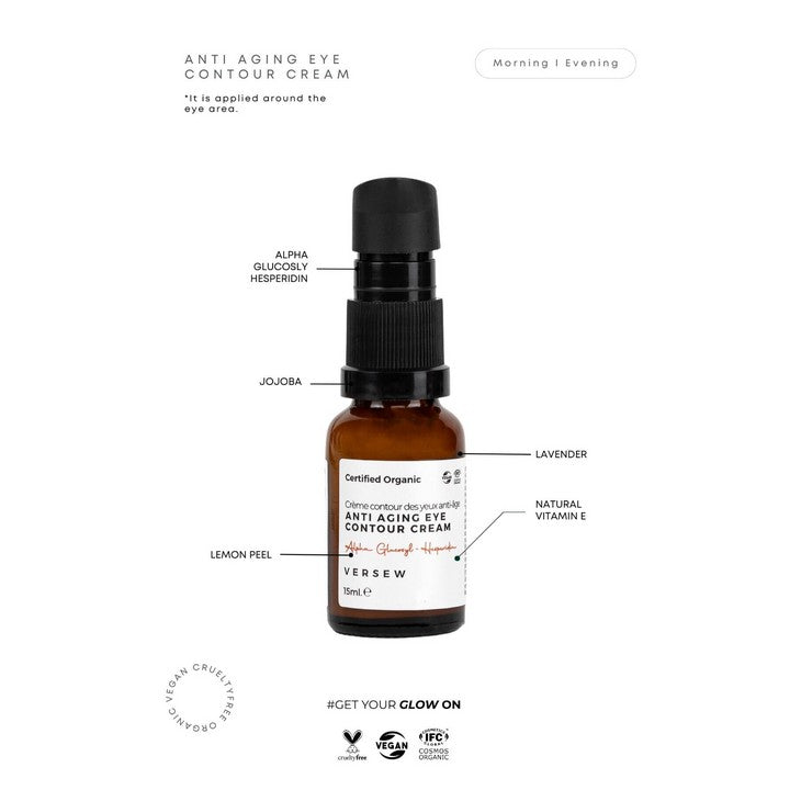 Versew Bio Vegan Anti-Aging Augencreme gegen Falten Augenringe (15ml)