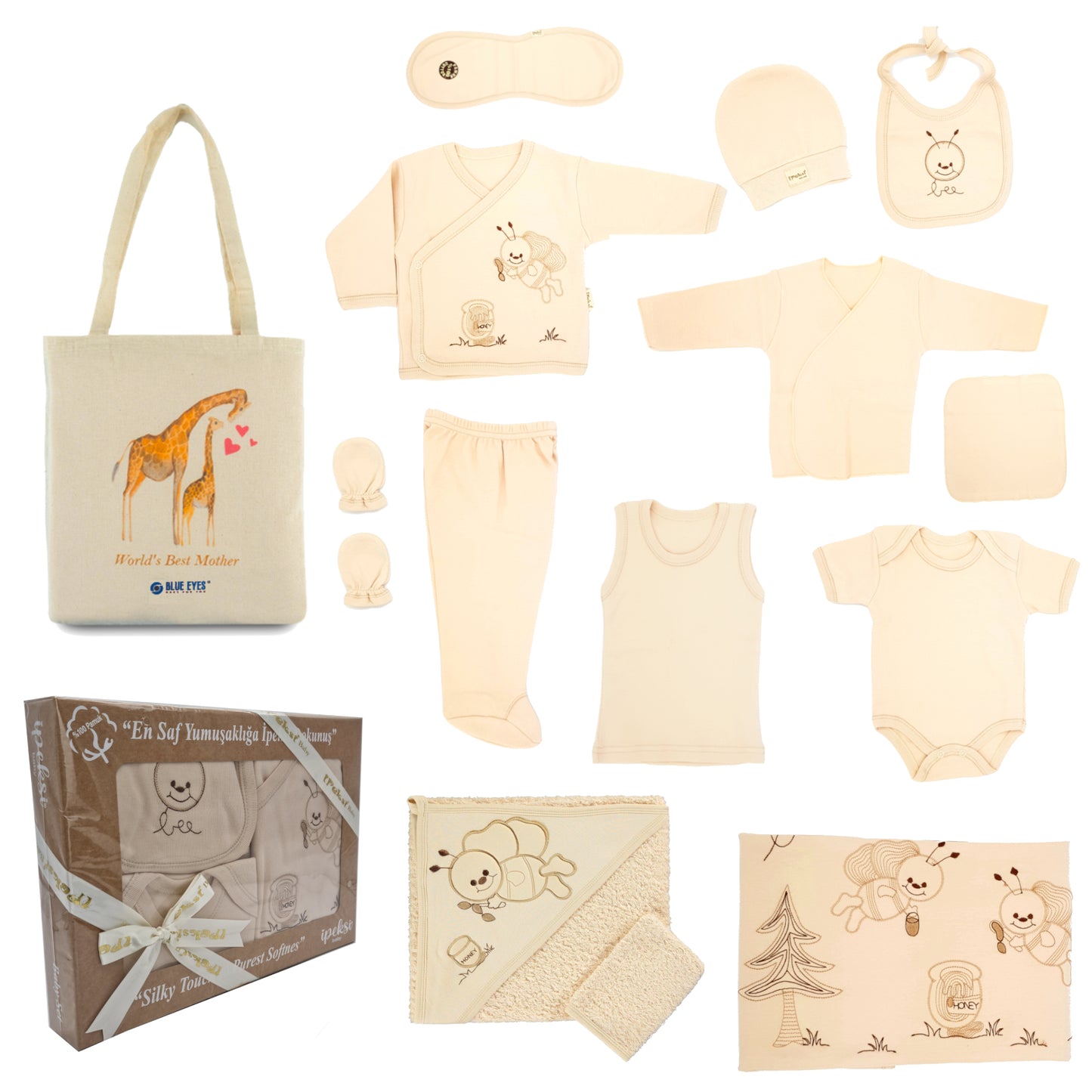 Neugeborenen Baby Set Geschenkset für Babys 0-4 Monate, 14 Teilig, mit Geschenketikett