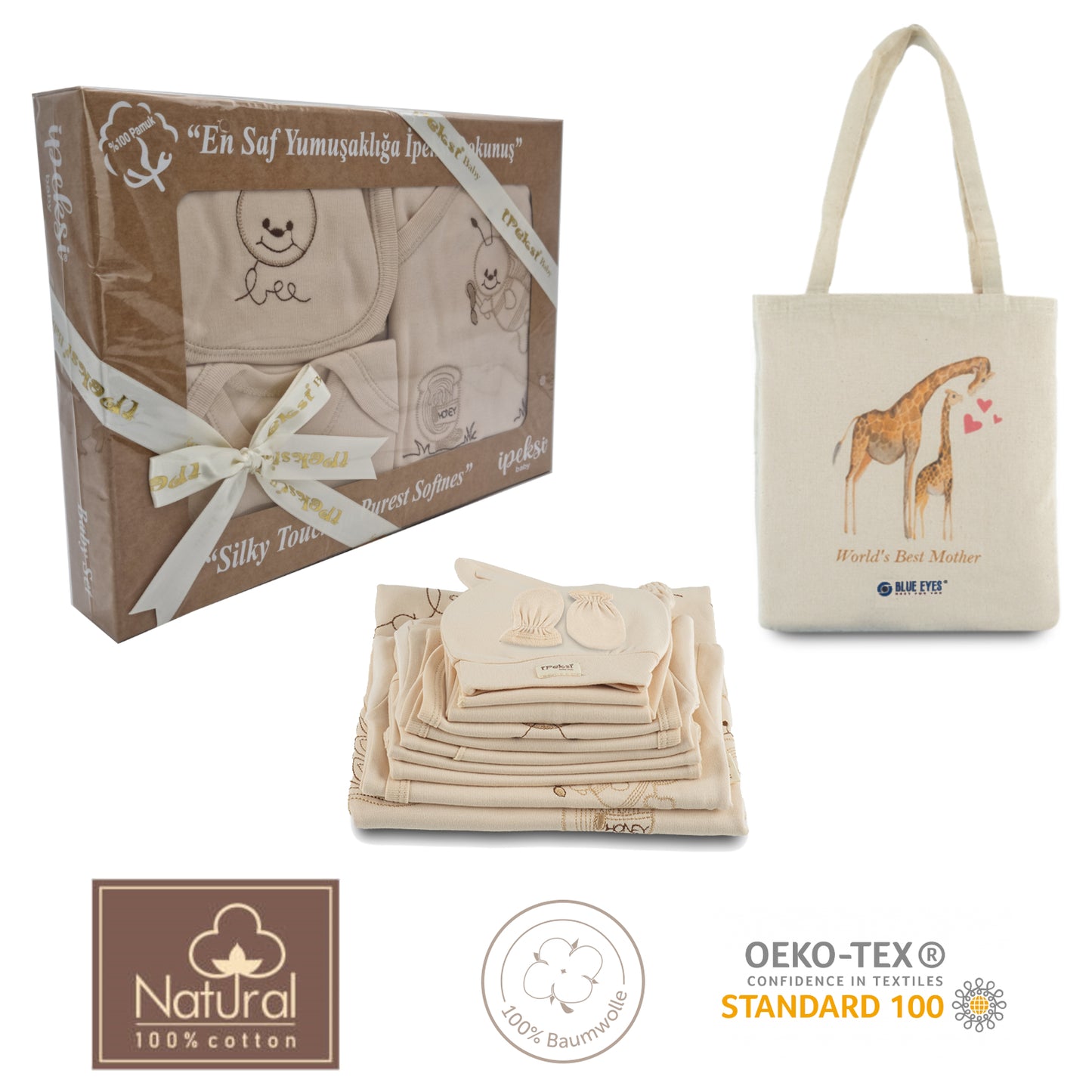 Neugeborenen Baby Set Geschenkset für Babys 0-4 Monate, 14 Teilig, mit Geschenketikett