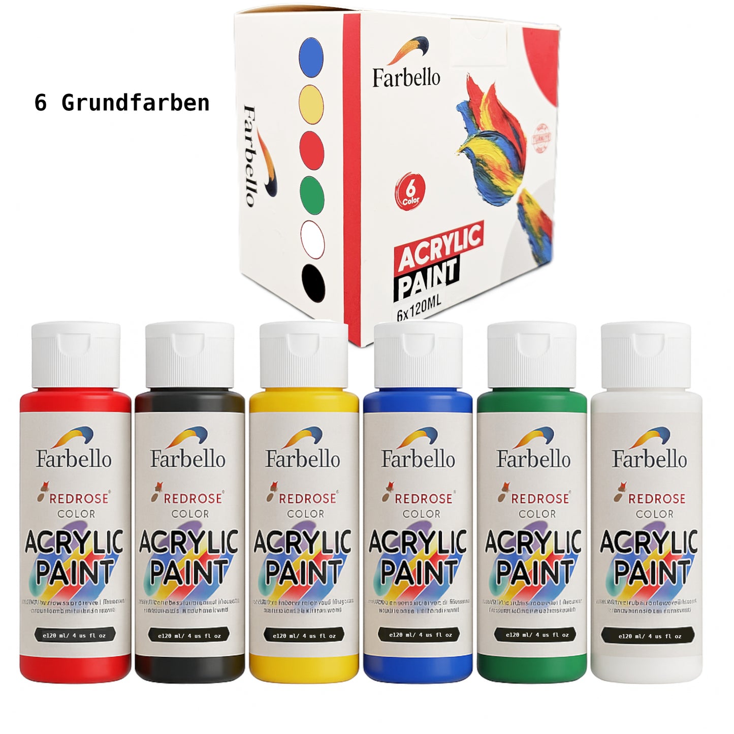 Farbello Acrylfarben Set 120 ml – Hochpigmentierte Farben für Leinwand, Holz, Stein & mehr