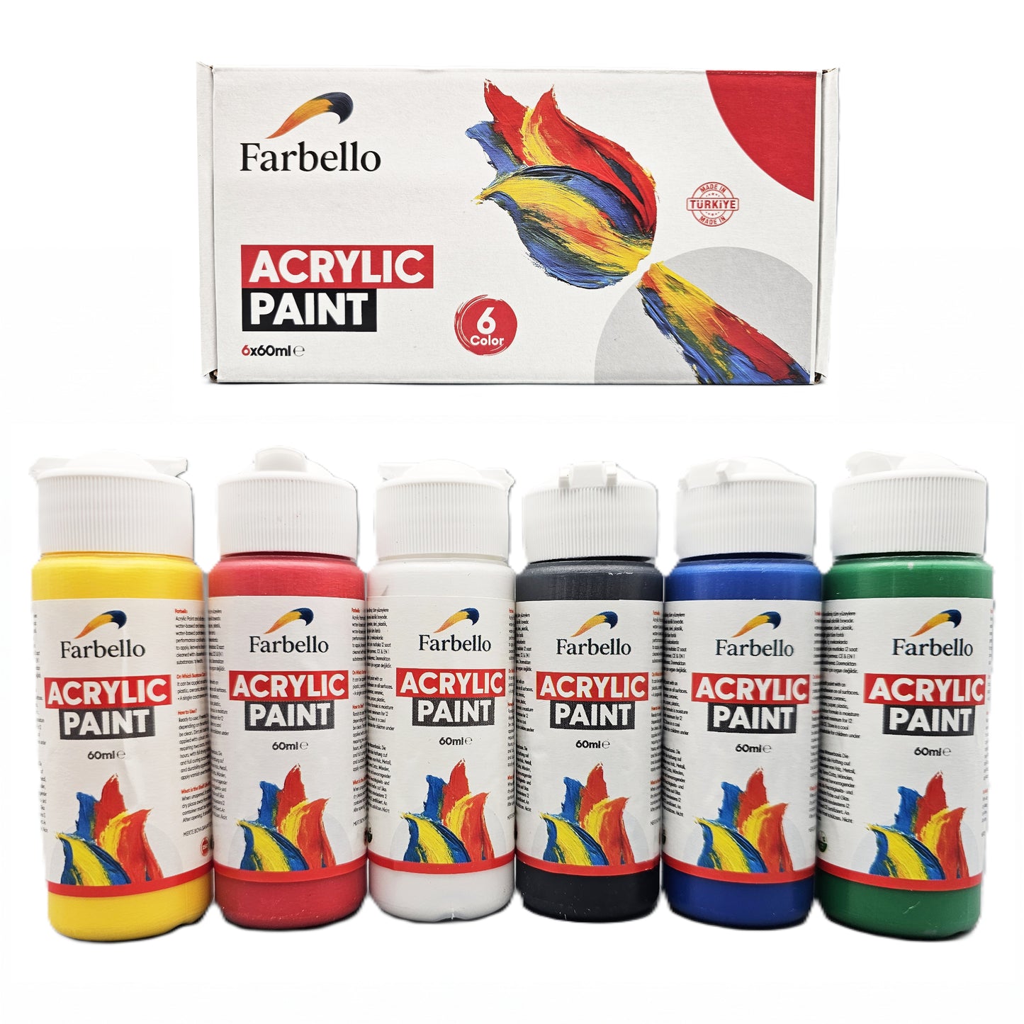 Farbello Acrylfarben Set 60 ml – Hochpigmentierte Farben für Leinwand, Holz, Stein & mehr