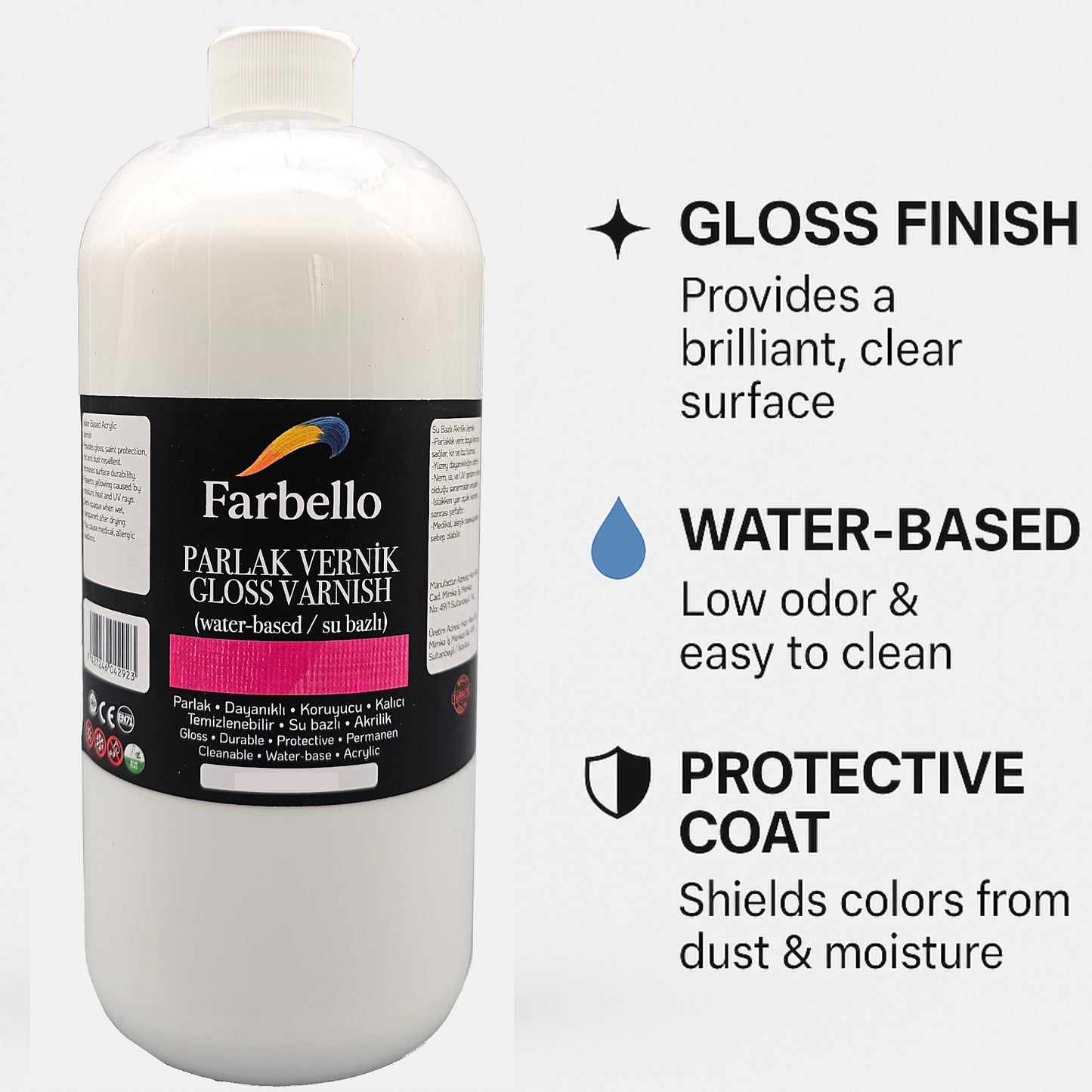 Farbello Glanzlack auf Wasserbasis – Acryl Klarlack für Papier Holz Leinwand & Basteln