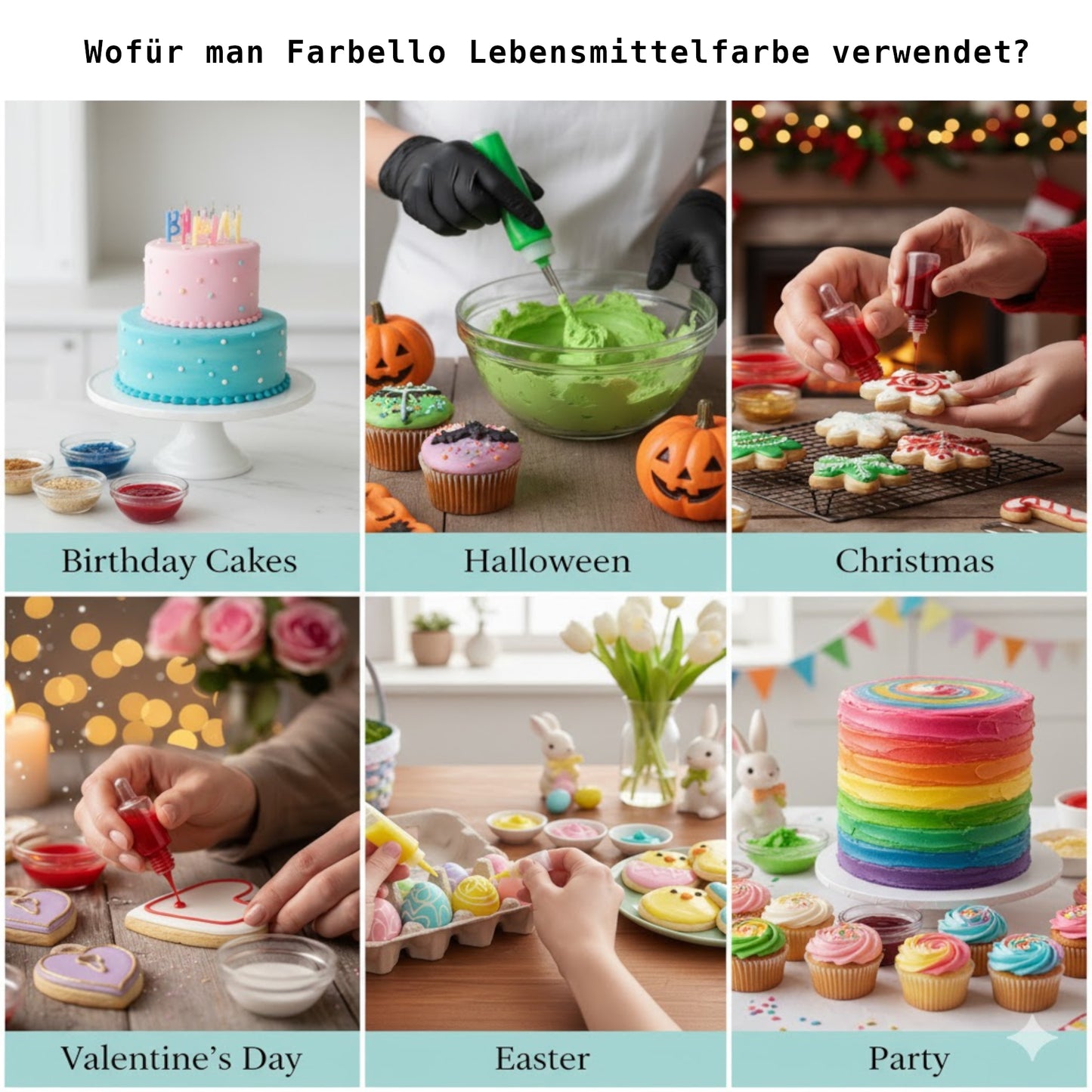 Dr. Gusto Flüssige Lebensmittelfarbe Set – 5 wasserbasierte Farben je 60 ml für Kuchen, Cremes, Getränke & Desserts