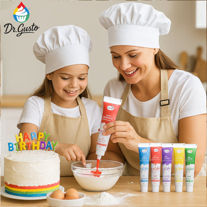 Dr. Gusto Gel Lebensmittelfarbe Set – 5 hochpigmentierte Farben je 50 ml für Kuchen, Fondant & Buttercreme
