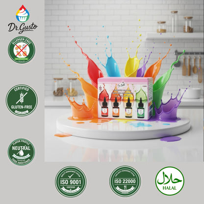 Dr. Gusto Flüssige Lebensmittelfarbe – 8 Farben à 25 ml | Wasserbasiert für Kuchen, Cremes, Getränke & Desserts