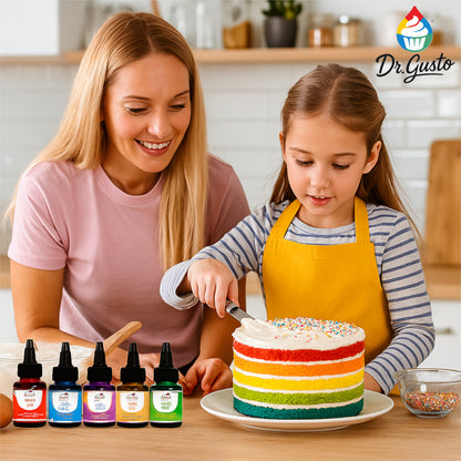 Dr. Gusto Flüssige Lebensmittelfarbe – 8 Farben à 25 ml | Wasserbasiert für Kuchen, Cremes, Getränke & Desserts