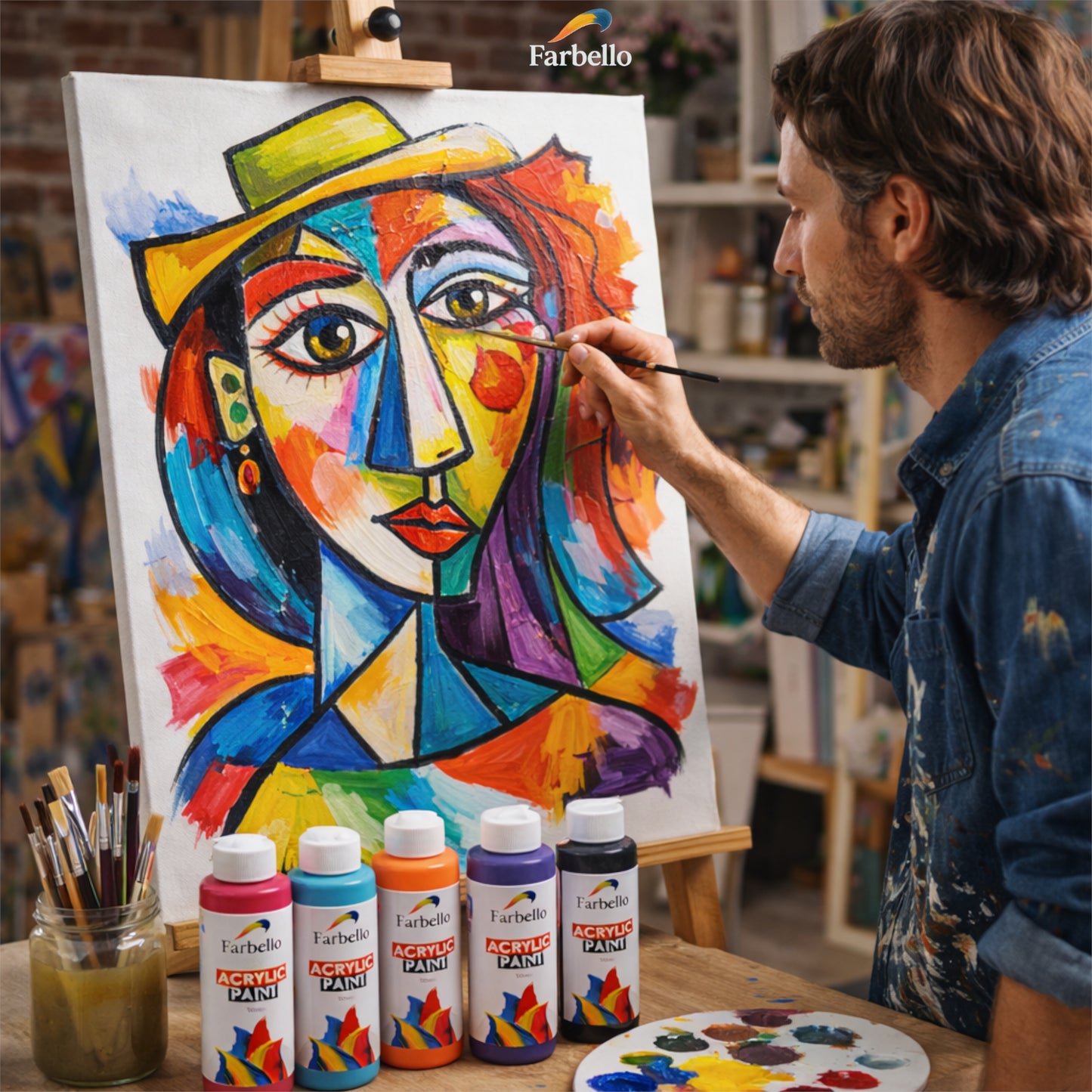 Farbello Acrylfarben Set 120 ml – Hochpigmentierte Farben für Leinwand, Holz, Stein & mehr