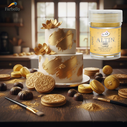 Dr. Gusto Essbarer Metallic Puder – 4 Farben + Verdünner für Kuchen, Fondant & Schokolade