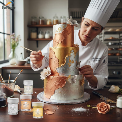 Dr. Gusto Essbarer Metallic Puder – 4 Farben + Verdünner für Kuchen, Fondant & Schokolade