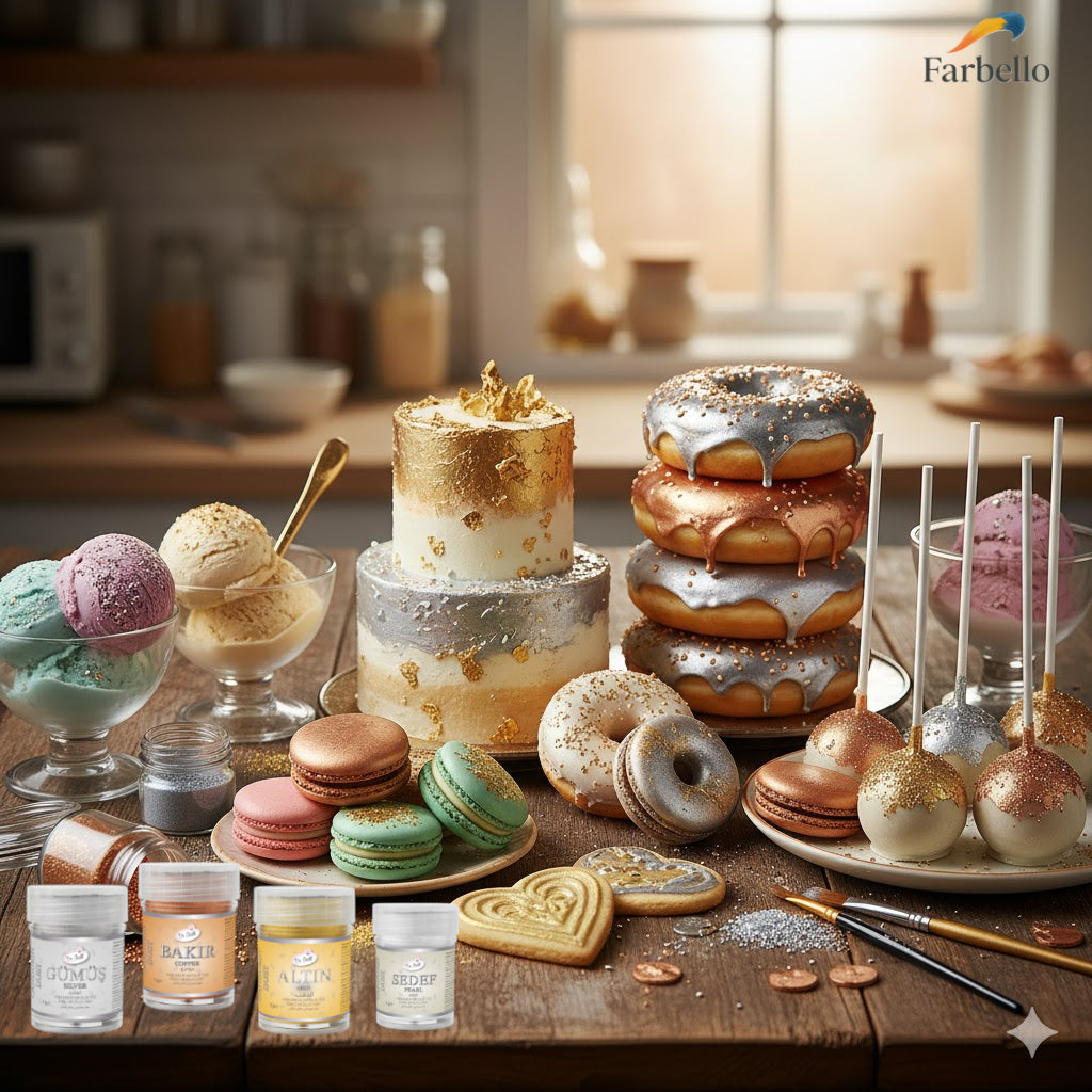 Dr. Gusto Essbarer Metallic Puder – 4 Farben + Verdünner für Kuchen, Fondant & Schokolade