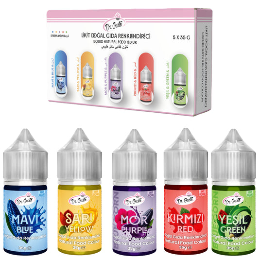 Dr. Gusto Natürliche Flüssige Lebensmittelfarbe – 5 x 35 g Set für Kuchen, Desserts, Cremes & Getränke