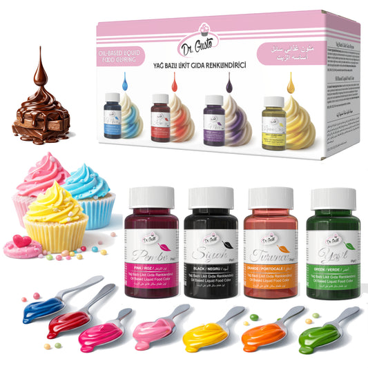 Dr. Gusto Fettlösliche Lebensmittelfarbe – 8 Farben auf Ölbasis für Schokolade, Buttercreme & Fondant