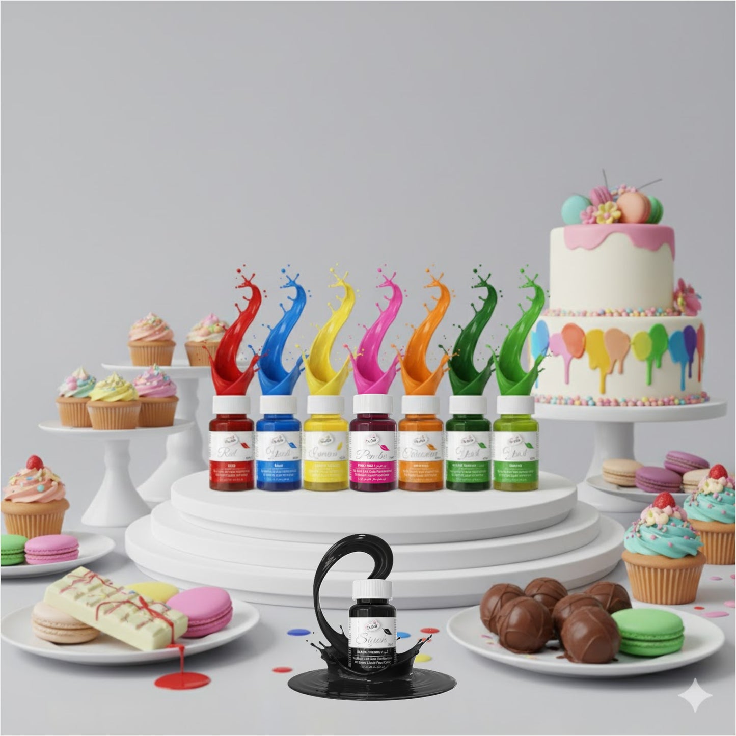 Dr. Gusto Fettlösliche Lebensmittelfarbe – 8 Farben auf Ölbasis für Schokolade, Buttercreme & Fondant