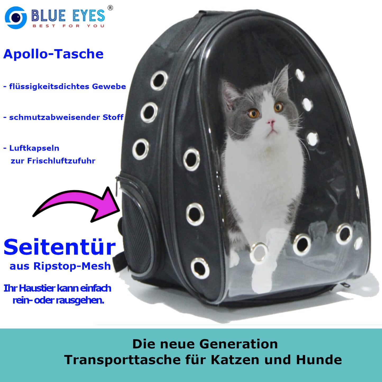 Katze Hunde Rucksack Transporttasche (Schwarz)