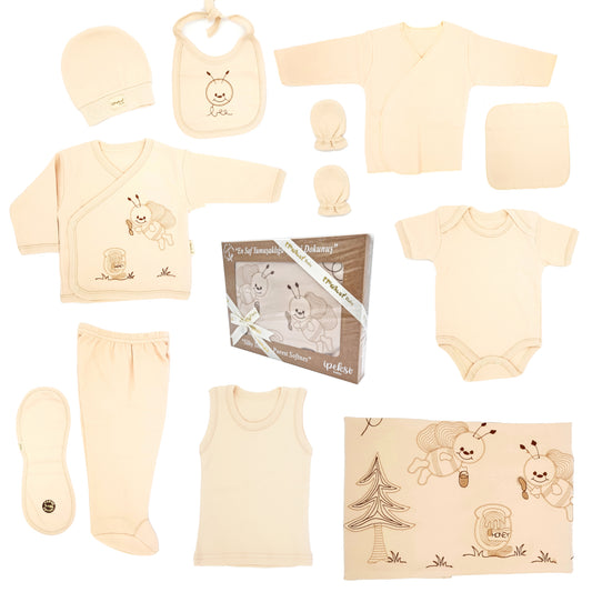 Neugeborenen Baby Unisex Geschenk Set für 0-4 Monate Ekru Größe: 56, 11 Teilig